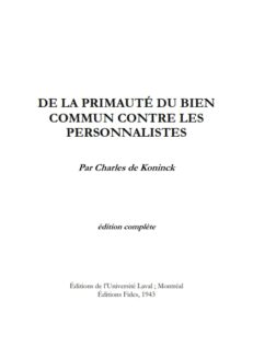 <span style="font-size: 80%;">De Koninck </span><br />La primauté du bien commun